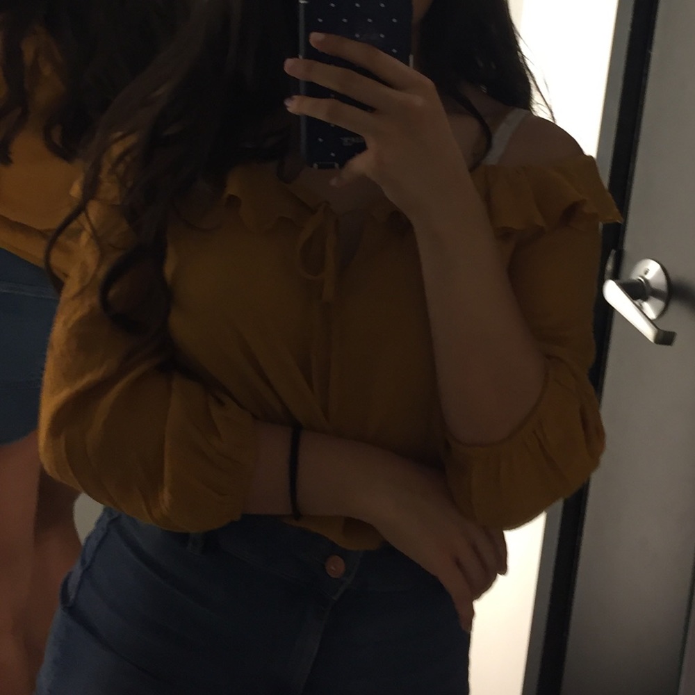 Yellow Off the Shoulder Ruffle Blouse